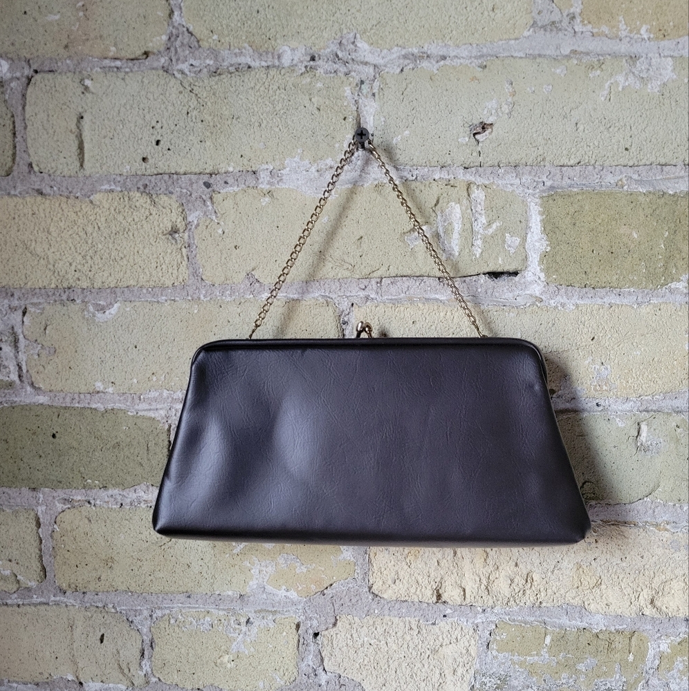 Vintage Chocolate Brown Kiss Clasp Wallet Clutch Evening Bag